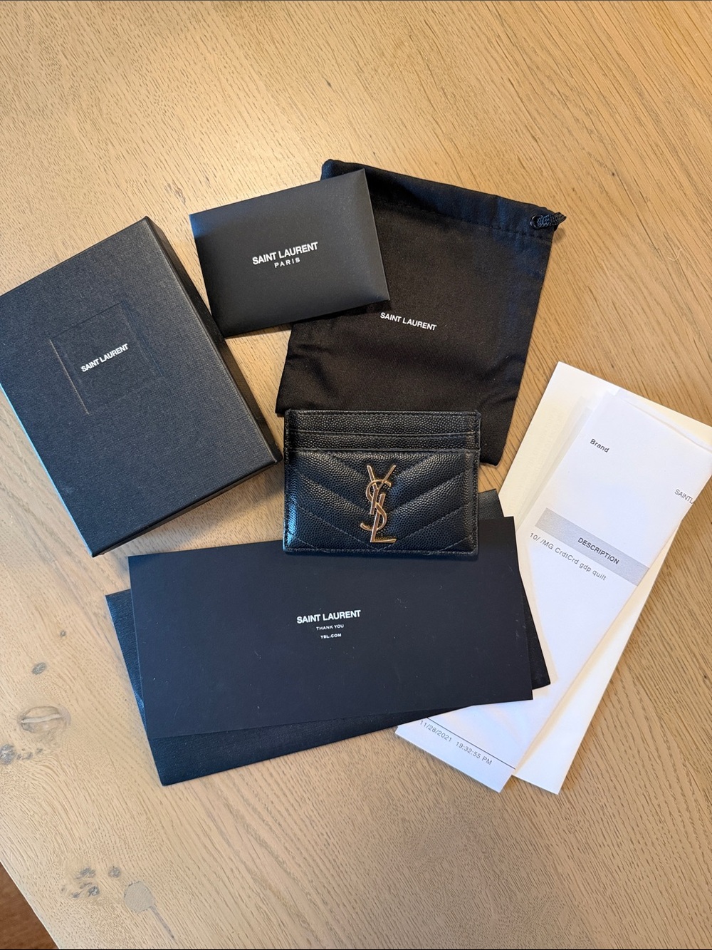 Saint Laurent Black Quilted Leather Card Case with Gold YSL Emblem